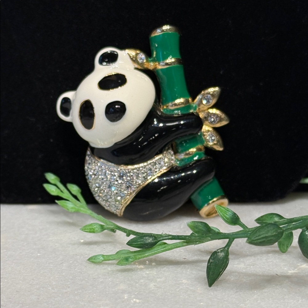 Panda Bamboo Rhinestone Brooch - Picture 3 of 6